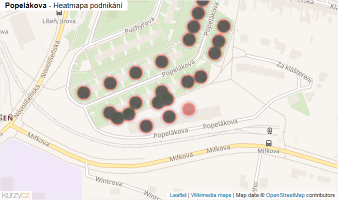 Mapa Popelákova - Firmy v ulici.