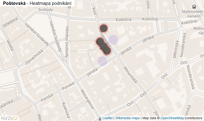 Mapa Poštovská - Firmy v ulici.