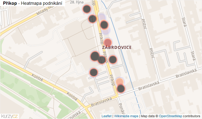 Mapa Příkop - Firmy v ulici.