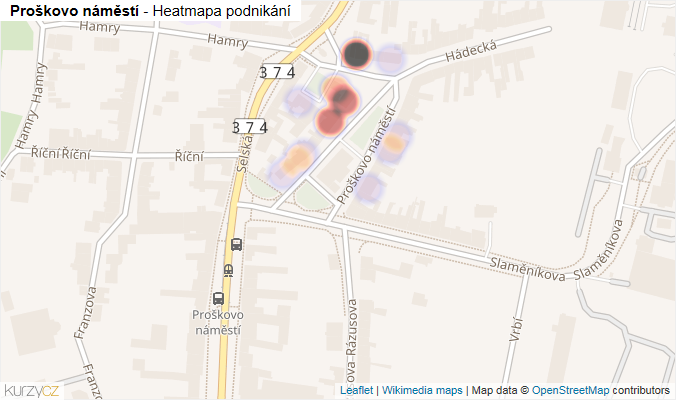 Mapa Proškovo náměstí - Firmy v ulici.