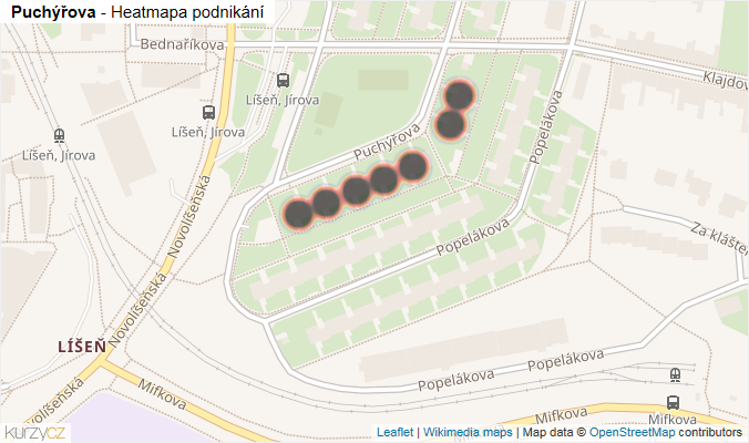 Mapa Puchýřova - Firmy v ulici.