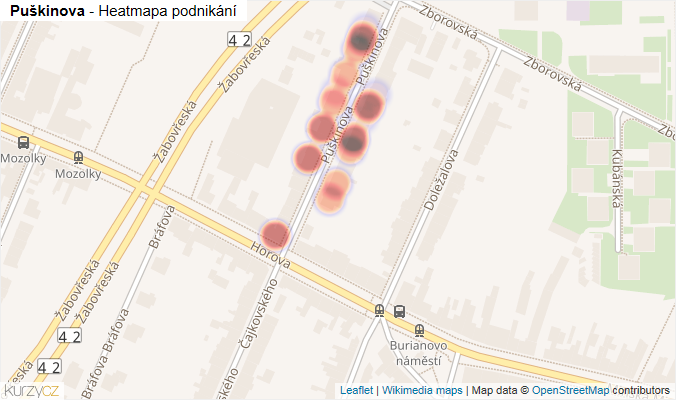 Mapa Puškinova - Firmy v ulici.