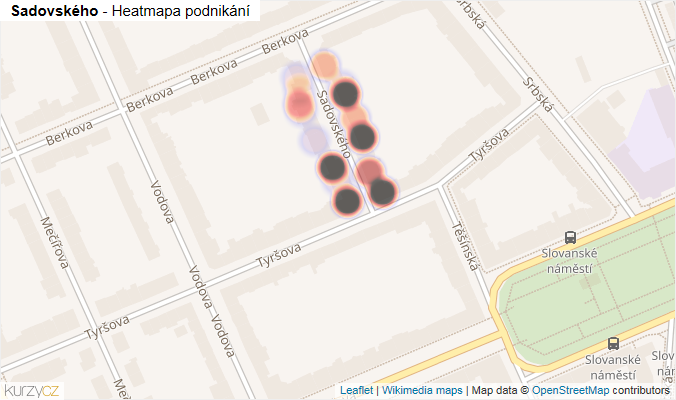 Mapa Sadovského - Firmy v ulici.