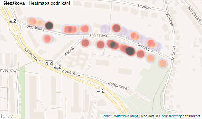 Mapa Slezákova - Firmy v ulici.