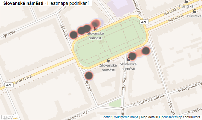 Mapa Slovanské náměstí - Firmy v ulici.
