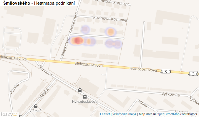 Mapa Šmilovského - Firmy v ulici.