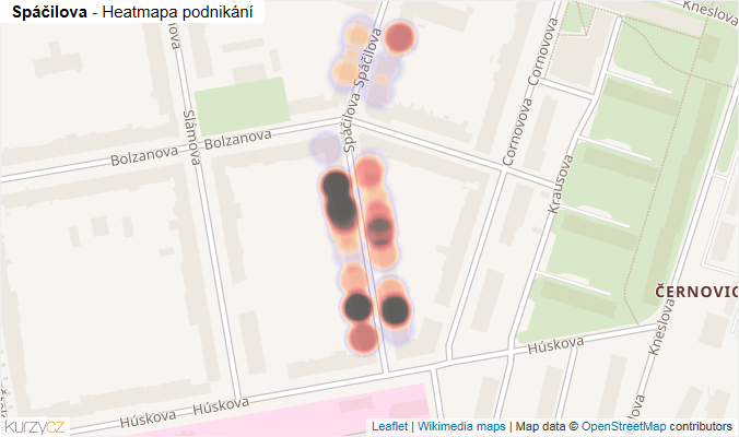 Mapa Spáčilova - Firmy v ulici.