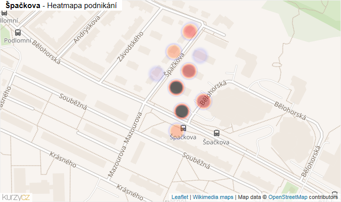 Mapa Špačkova - Firmy v ulici.