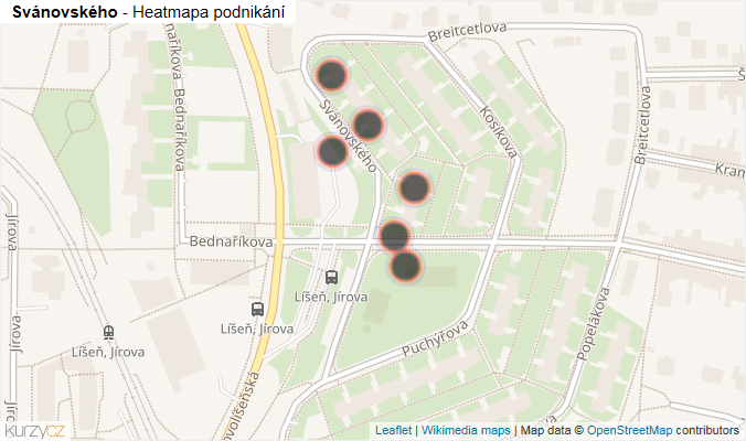 Mapa Svánovského - Firmy v ulici.
