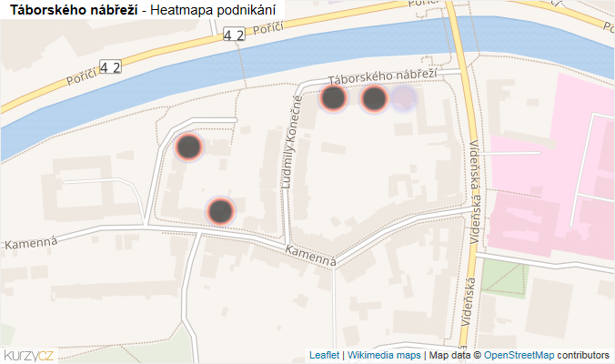 Mapa Táborského nábřeží - Firmy v ulici.