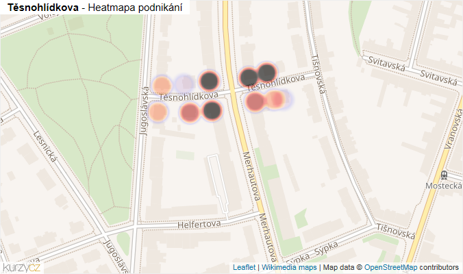 Mapa Těsnohlídkova - Firmy v ulici.