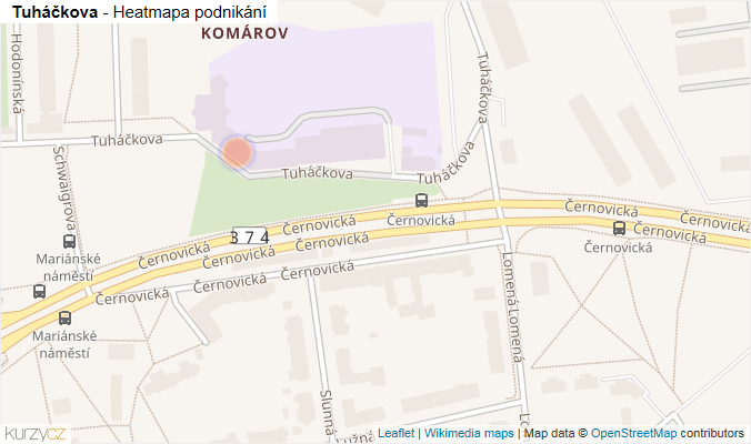Mapa Tuháčkova - Firmy v ulici.