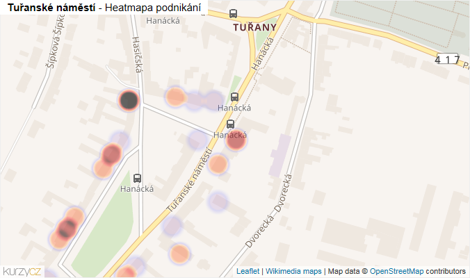 Mapa Tuřanské náměstí - Firmy v ulici.
