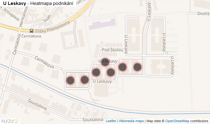 Mapa U Leskavy - Firmy v ulici.