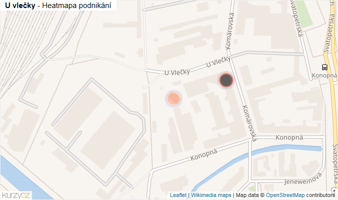 Mapa U vlečky - Firmy v ulici.