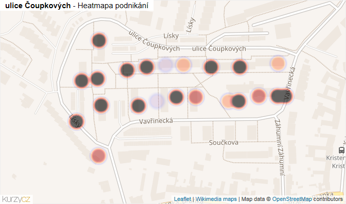 Mapa ulice Čoupkových - Firmy v ulici.