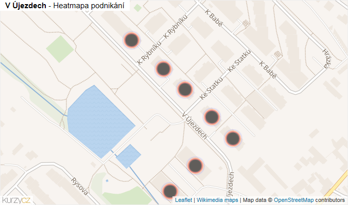 Mapa V Újezdech - Firmy v ulici.