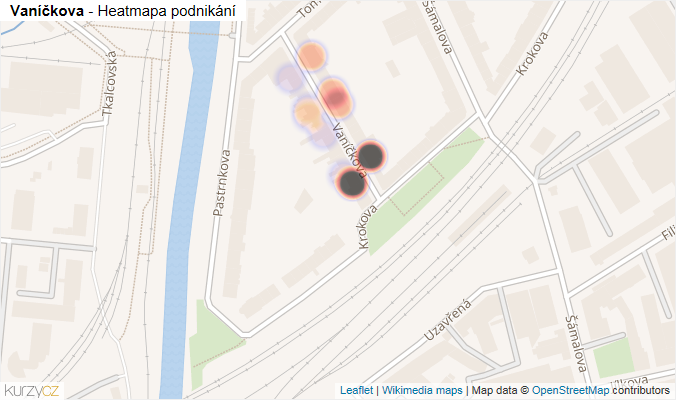 Mapa Vaníčkova - Firmy v ulici.
