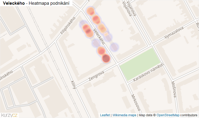 Mapa Veleckého - Firmy v ulici.