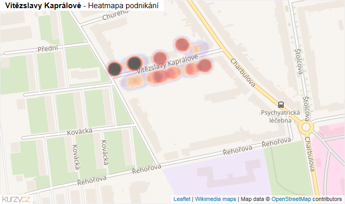 Mapa Vítězslavy Kaprálové - Firmy v ulici.