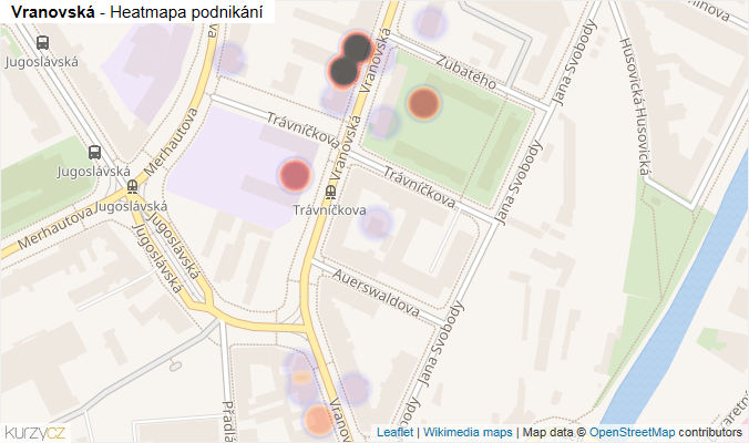 Mapa Vranovská - Firmy v ulici.