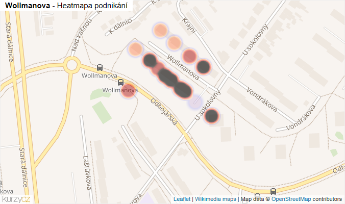 Mapa Wollmanova - Firmy v ulici.