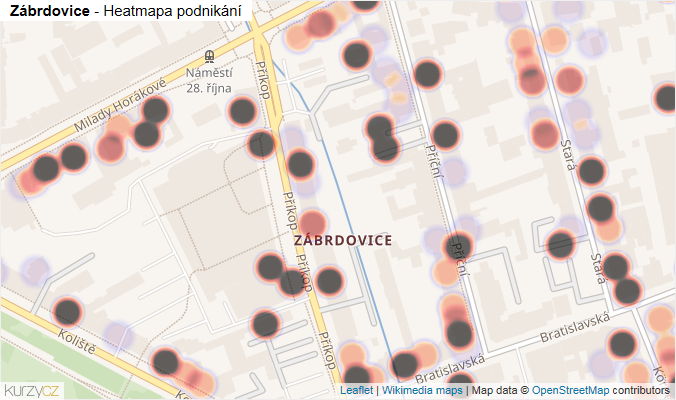 Mapa Zábrdovice - Firmy v části obce.