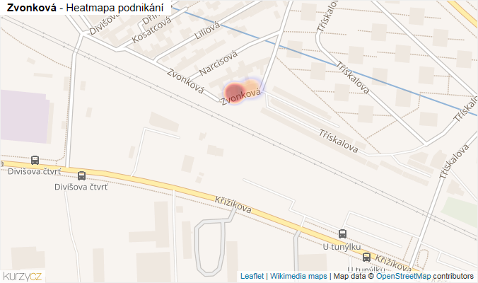 Mapa Zvonková - Firmy v ulici.