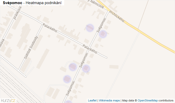 Mapa Svépomoc - Firmy v ulici.