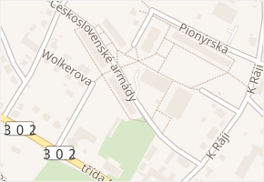 Československé armády v obci Broumov - mapa ulice