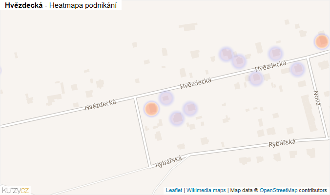 Mapa Hvězdecká - Firmy v ulici.