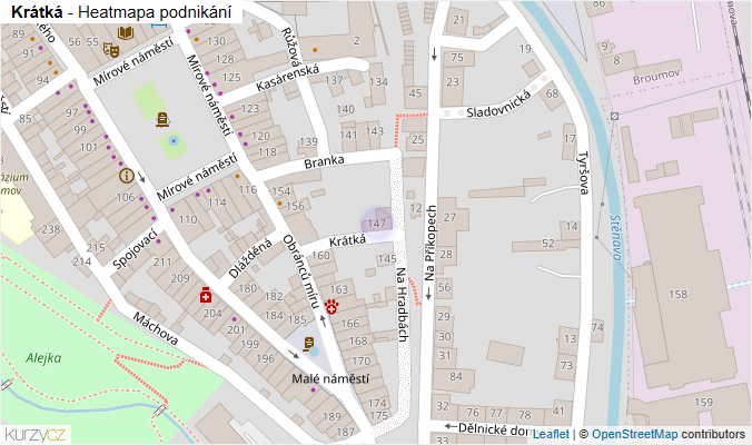 Mapa Krátká - Firmy v ulici.