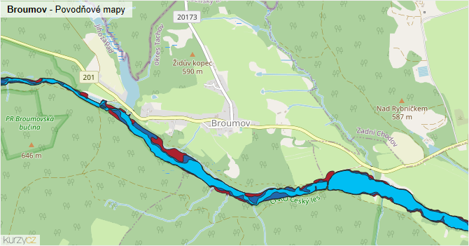 Broumov - záplavové mapy stoleté vody