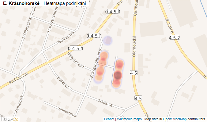 Mapa E. Krásnohorské - Firmy v ulici.