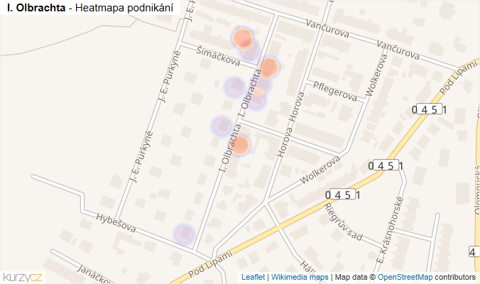 Mapa I. Olbrachta - Firmy v ulici.
