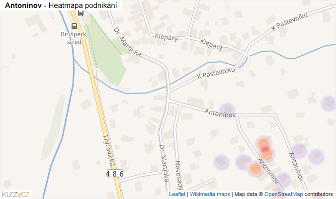 Mapa Antonínov - Firmy v ulici.