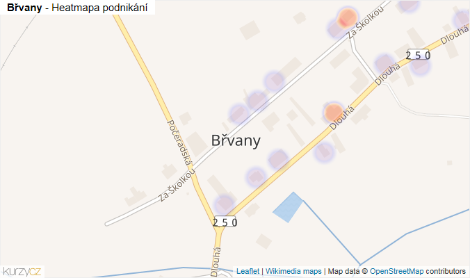 Mapa Břvany - Firmy v části obce.