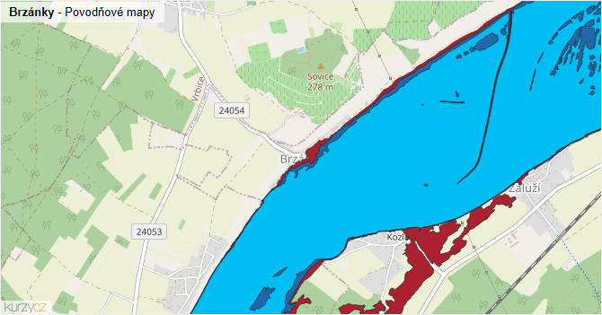 Brzánky - záplavové mapy stoleté vody