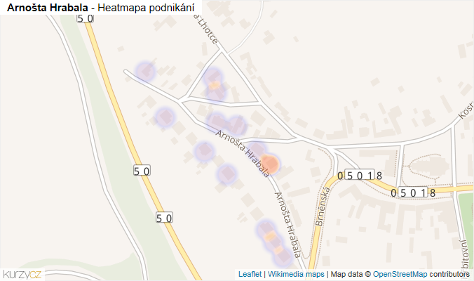 Mapa Arnošta Hrabala - Firmy v ulici.