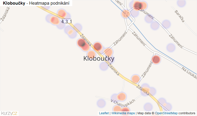 Mapa Kloboučky - Firmy v části obce.