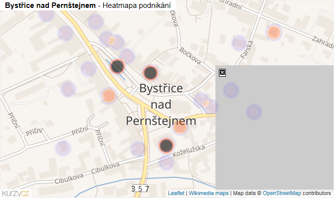 Mapa Bystřice nad Pernštejnem - Firmy v části obce.