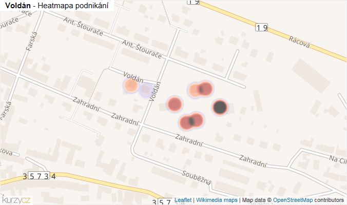 Mapa Voldán - Firmy v ulici.