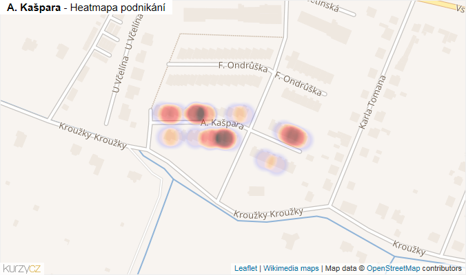 Mapa A. Kašpara - Firmy v ulici.