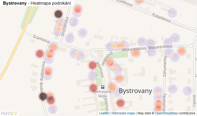 Mapa Bystrovany - Firmy v části obce.