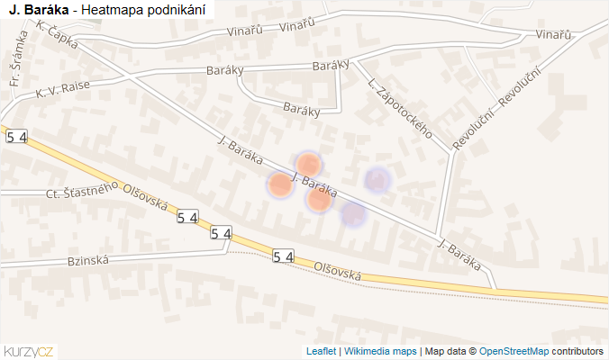 Mapa J. Baráka - Firmy v ulici.