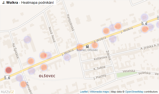 Mapa J. Wolkra - Firmy v ulici.