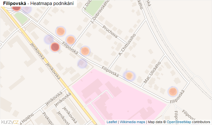 Mapa Filipovská - Firmy v ulici.
