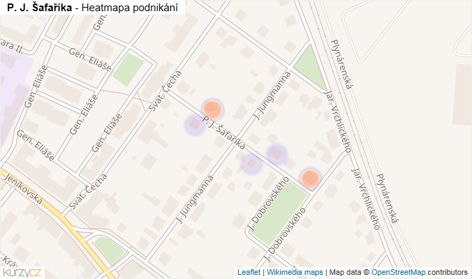 Mapa P. J. Šafaříka - Firmy v ulici.