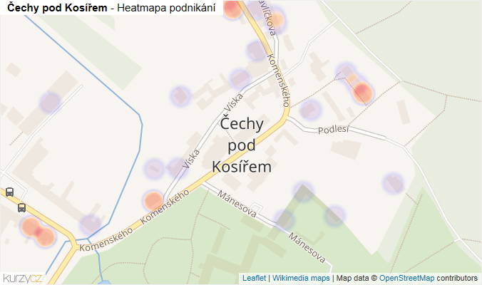 Mapa Čechy pod Kosířem - Firmy v části obce.