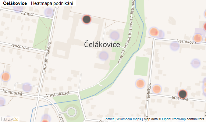 Mapa Čelákovice - Firmy v části obce.